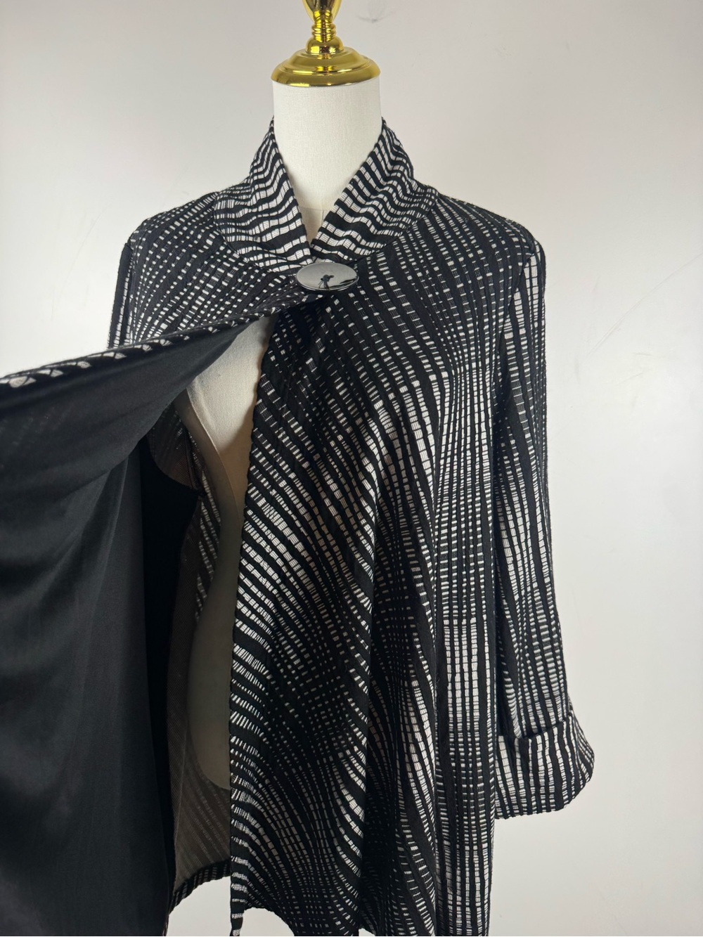 IC Collection Connie K Abstract Knit Jacket Cardigan XL Black White Draped